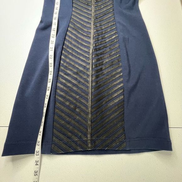 Mark & James by Badgley Mischka Navy Black Leather Trim Shift Mini Dress Small - Picture 13 of 15